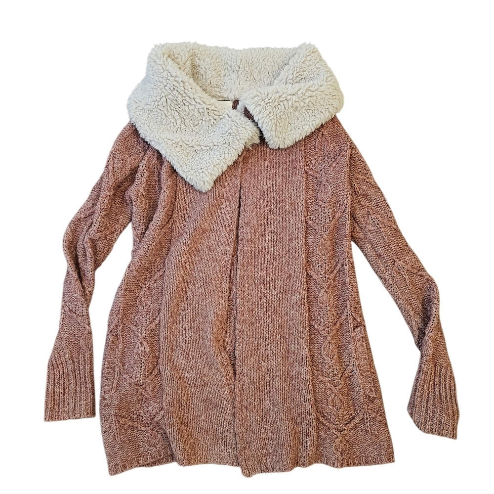 Anthro Sleeping On Snow Knit Cardigan Sweater Fleece Collar Wool Blend Womens - Picture 2 of 7